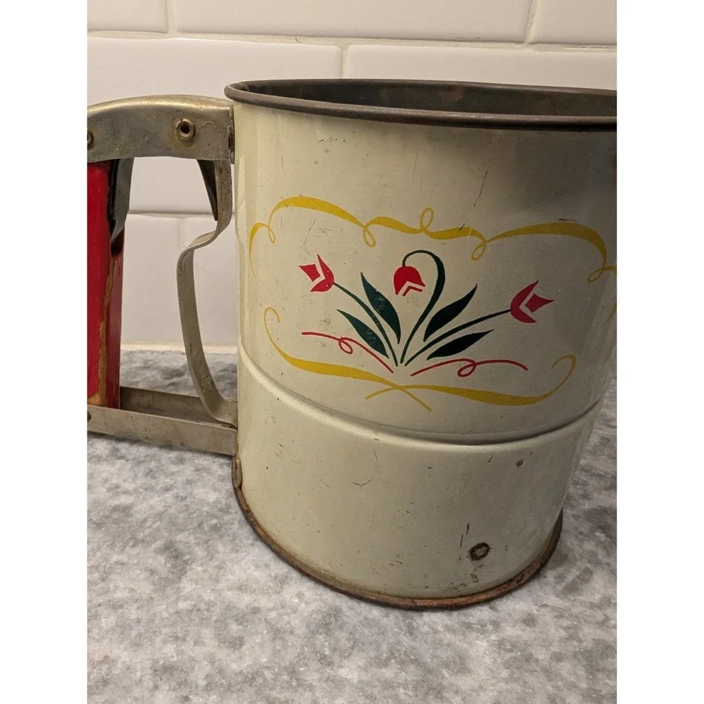 Vintage ANDROCK Hand-i-Sift‎ Flour Sifter Red Handle Farmhouse USA